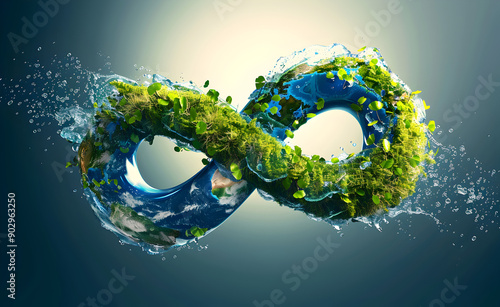 Environment Earth Day, earth environmentally sustainable Save Earth, infinity symbol above. concept, abstract, vector. photo