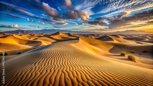 Fototapeta Naklejka Na Ścianę i Meble -  Show the vastness and beauty of a desert, focusing on the patterns and shapes of the sand dunes