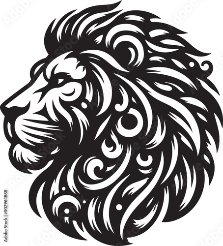 Lion head silhouette vector art illustration. Lion head vector.