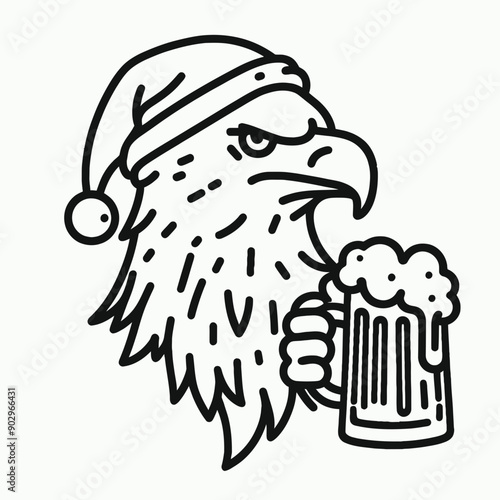  Bald Eagle wearing a santa hat  hold a glass of beer mug wear santa claus hat tangled wrap around with Christmas lights in christmas party  vector svg clipart 
