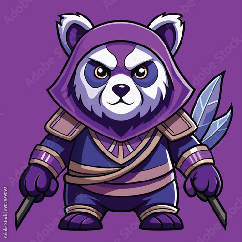 ninja samurai, purple-panda-worrier, vector,  clip art, cartoon,  photo