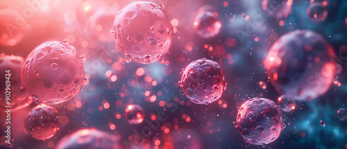 Wallpaper Mural Abstract Pink Bubbles Floating in a Blue and Red Background, Microcosm, Science, Mic Torontodigital.ca