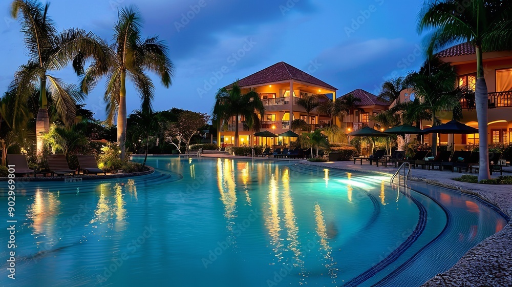 Tropical weather, elegance, and leisure in a Caribbean resort, Generative AI. Tropical weather, elegance, and leisure in a Caribbean resort, Generative AI.