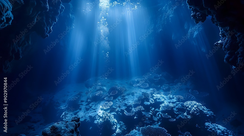 Obraz premium Underwater Volcanic Vent with Vibrant Marine Life in the Depths of the Ocean