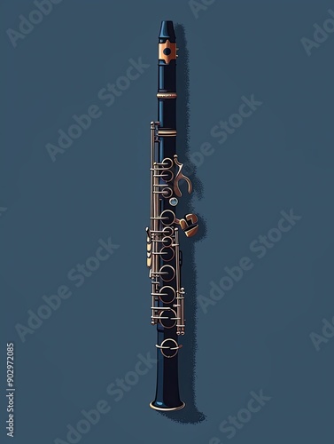 Clarinet, woodwind instrument, flat design illustration