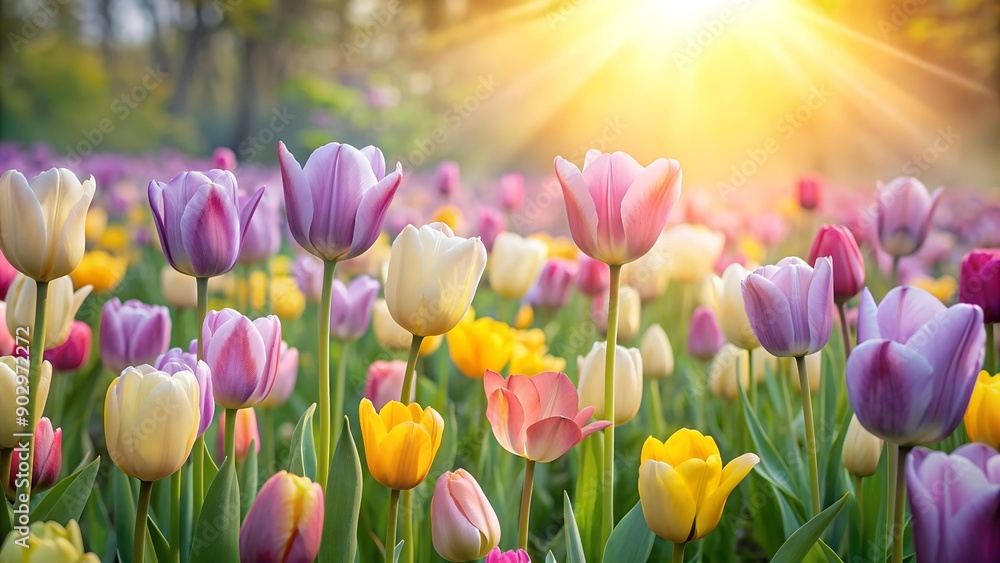 A Symphony of Pastel Tulips in a Sun-Drenched Meadow generative AI A Symphony of Pastel Tulips in a Sun-Drenched Meadow generative AI