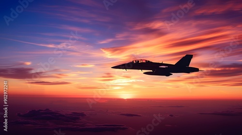 A lone jet fighter soaring against a dramatic landscape
