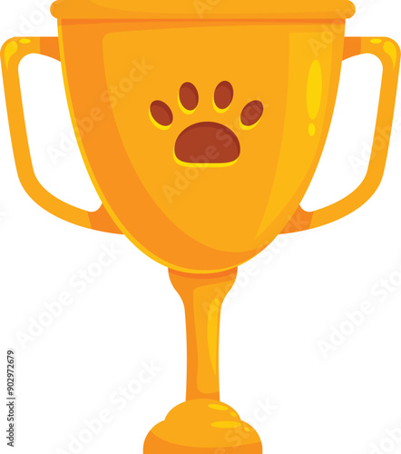 Shiny gold trophy cup award with a dog paw print celebrating the winner of a pet competition