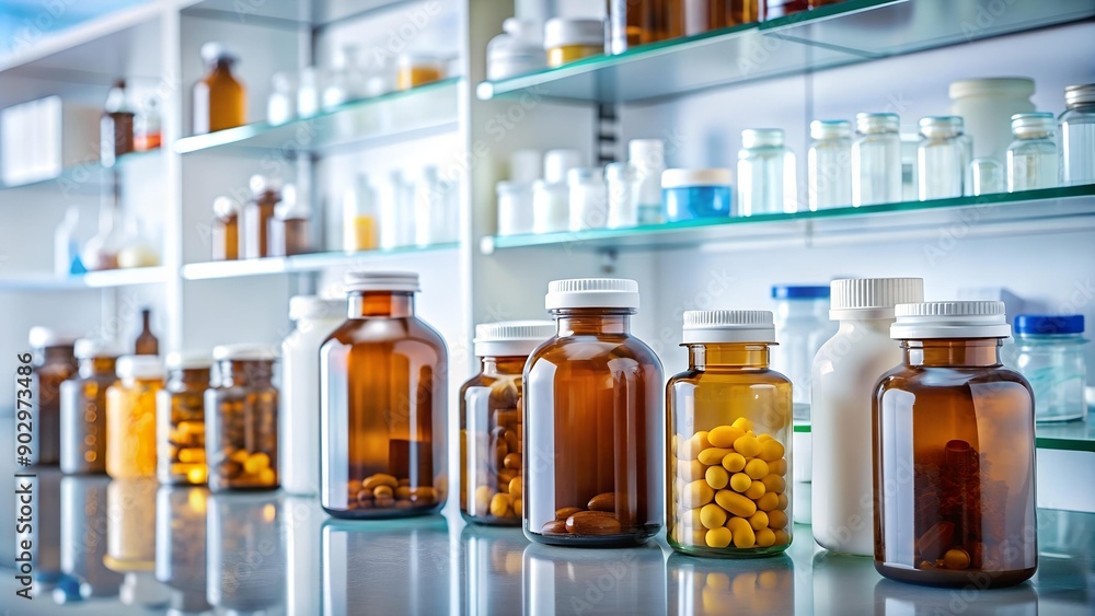 Pill Bottles and Medicine Jars on a Pharmacy Counter Generative AI Pill Bottles and Medicine Jars on a Pharmacy Counter Generative AI