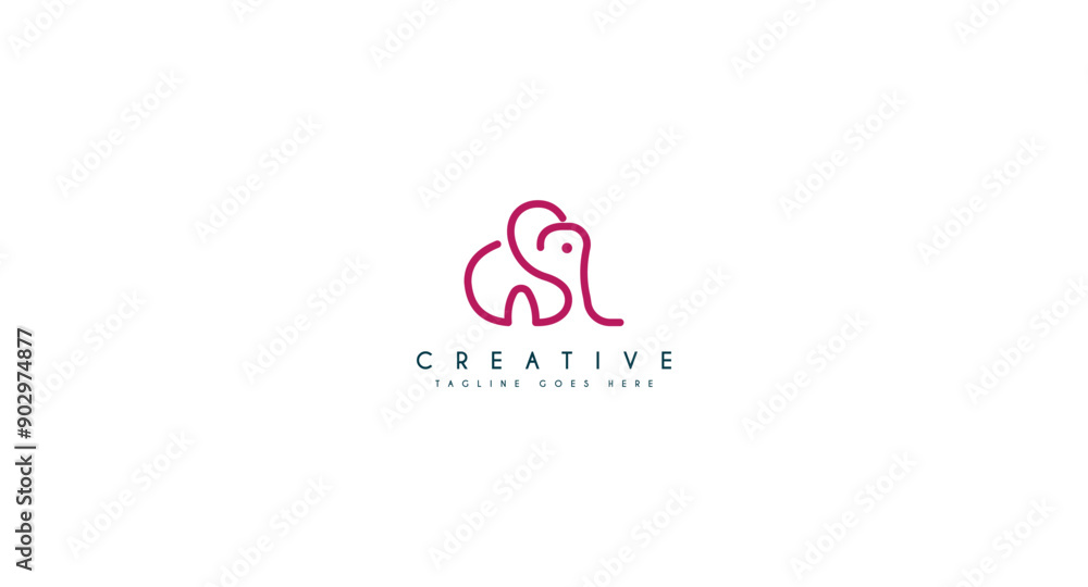 Elephant line art logo design vector illustration. Elephant line art logo design vector illustration.
