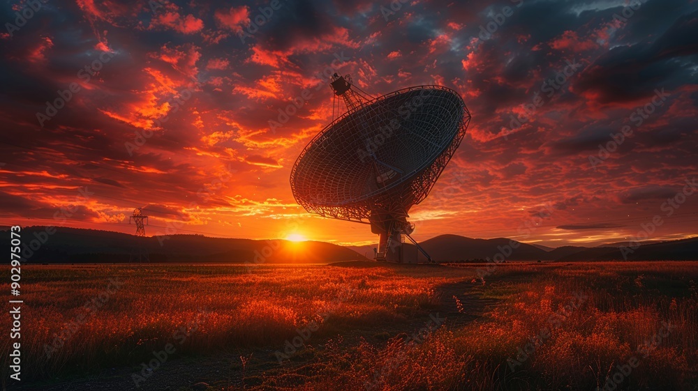 Satellite Dish Under a Fiery Sunset Satellite Dish Under a Fiery Sunset