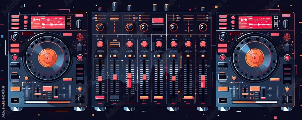 Fototapeta premium DJ mixer, electronic dance music, flat design illustration