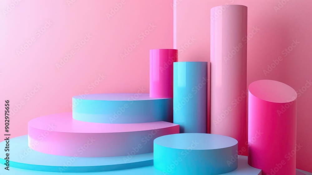 Creative business presentation with 3D graphics, right-aligned, pastel background, high resolution, Creative business presentation with 3D graphics, right-aligned, pastel background, high resolution,