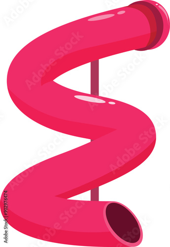 Pink spiral water slide is standing tall on a white background, perfect for summer fun and amusement parks