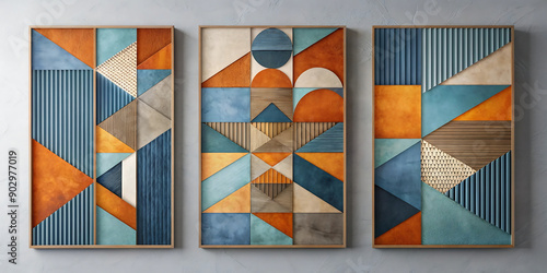 set of three frames with a geometric pattern