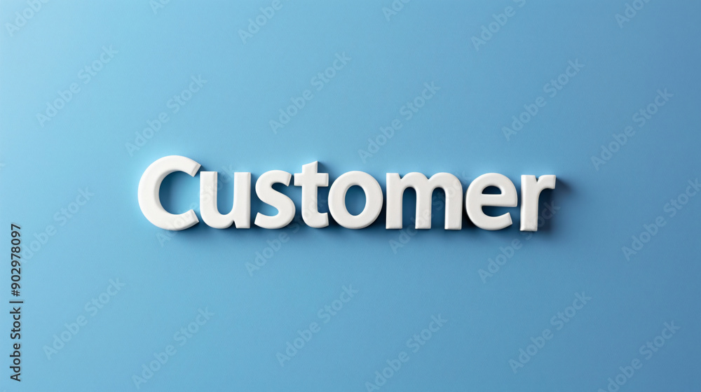 White customer word is standing out from the crowd on blue background White customer word is standing out from the crowd on blue background