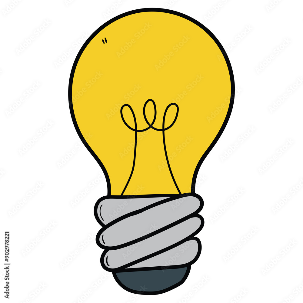 Fototapeta premium Hand drawn cartoon light bulb on a white background.