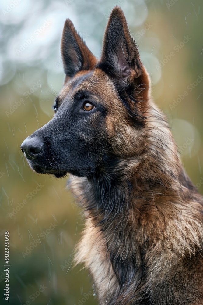 Majestic Belgian Shepherd in the snowy forest Majestic Belgian Shepherd in the snowy forest