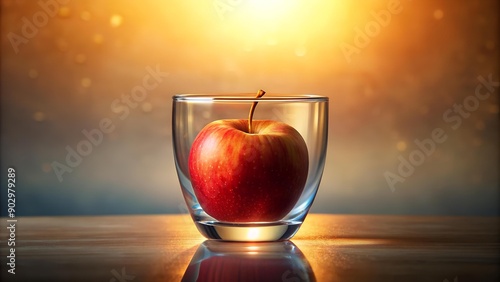 Submerged Symphony: A Single Apple in a Glass of Water  AI generated photo