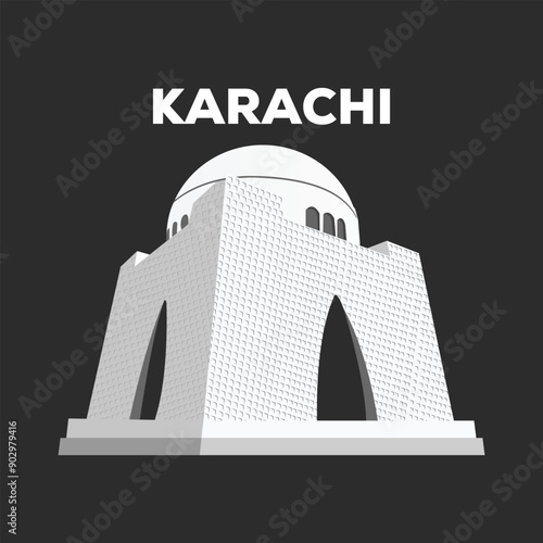 Mazar e Quaid vector illustration. Pakistan national flag. Quaid e Azam mausoleum, Quaid e Azam Mizar and Tomb