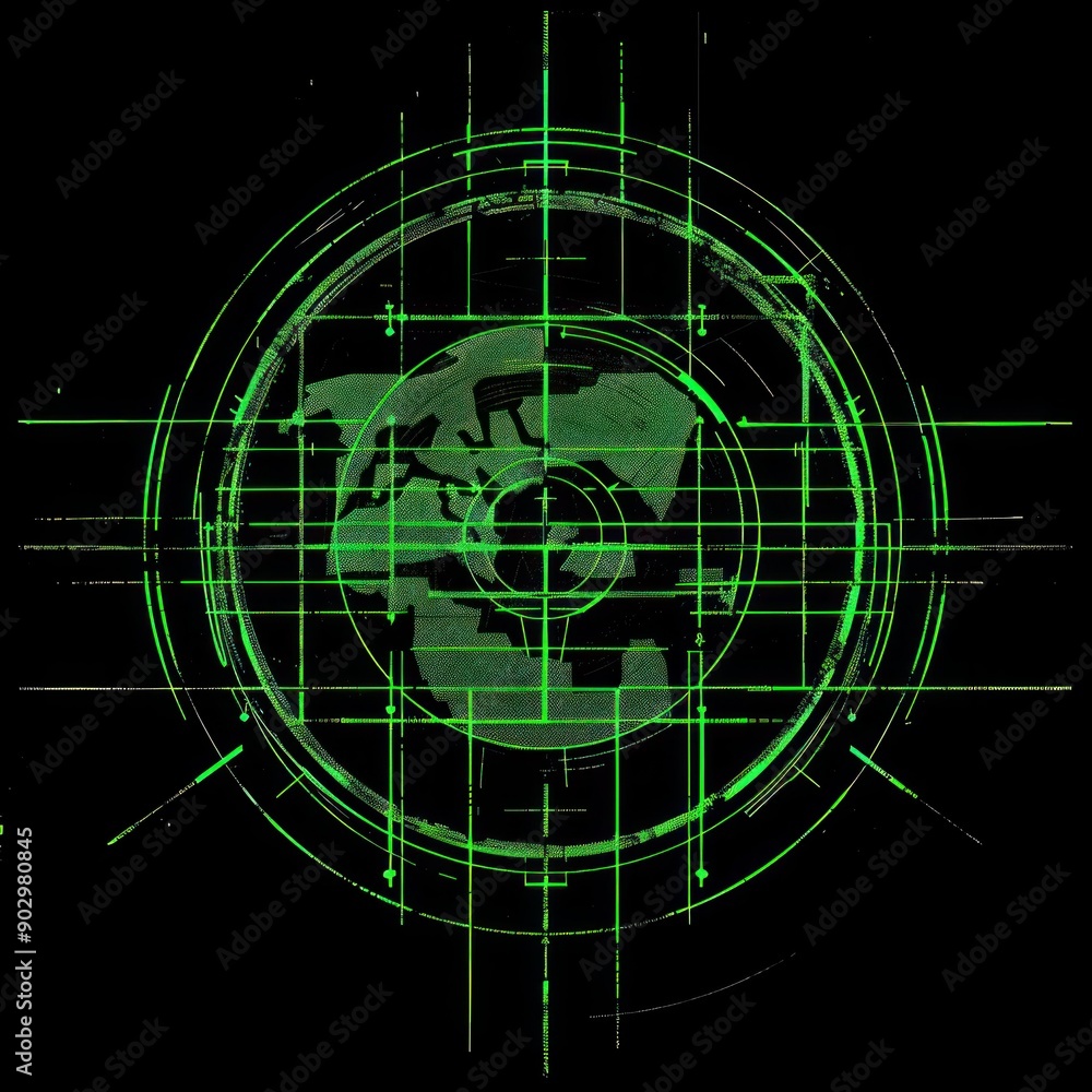 Naklejka premium Blueprint: Design of music logo featuring a PAL in green on a gold background. Include world as additional design element.