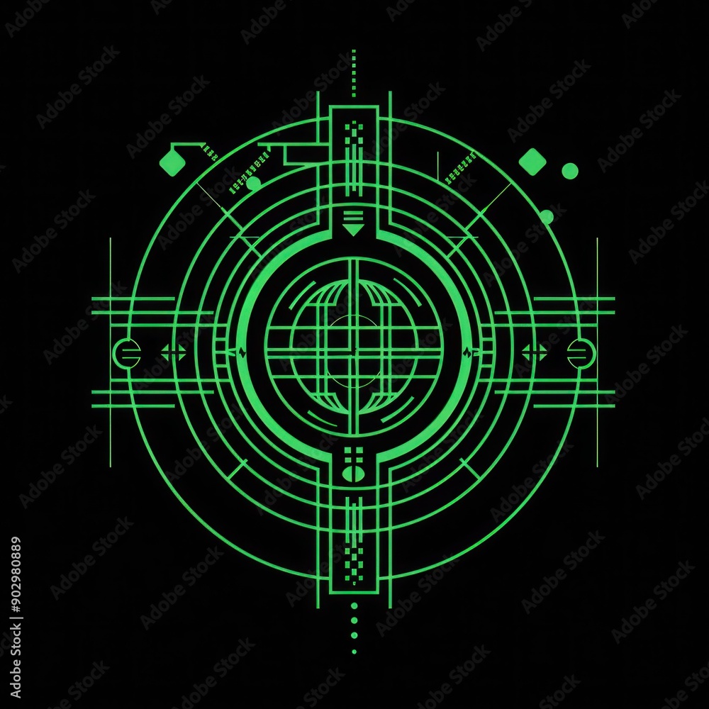 Obraz premium Blueprint: Design of music logo featuring a PAL in green on a gold background. Include world as additional design element.
