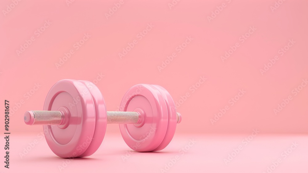 Obraz premium Modern and stylish pink dumbbells are displayed on a pink background, highlighting fitness, health, and exercise
