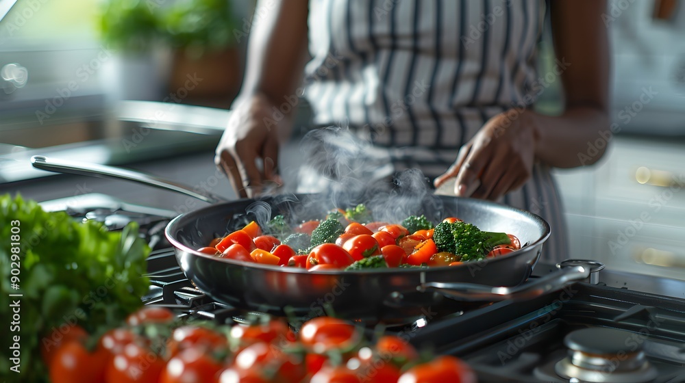 Stirring a pan of food on the stove. Stirring a pan of food on the stove.