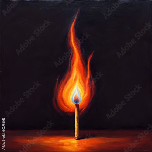 A painting of a lit candle on a table