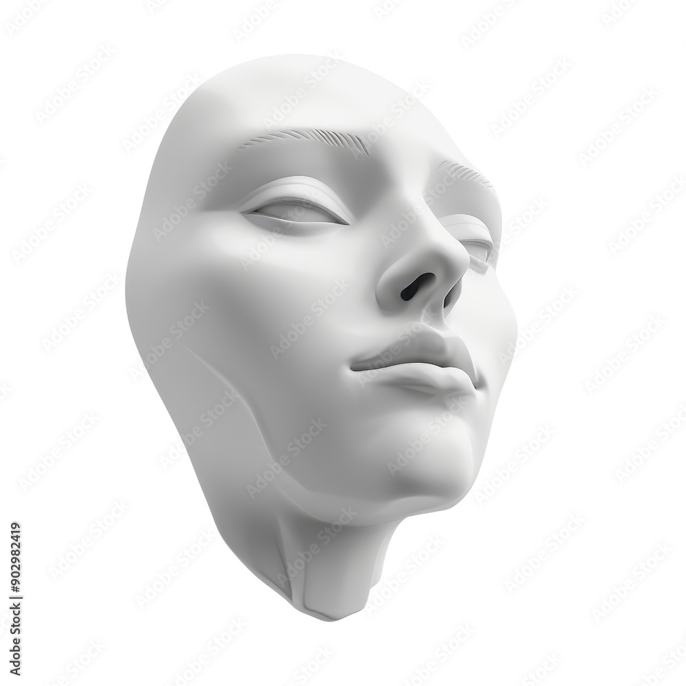 3D abstract sculpture of a serene face in white. Perfect for design, art, and modern decor concepts. High-quality digital rendering. 3D abstract sculpture of a serene face in white. Perfect for design, art, and modern decor concepts. High-quality digital rendering.