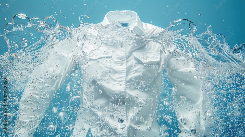 A white shirt is being washed in a bathtub. The water is splashing around the shirt, creating a sense of movement and energy. The scene is playful and lighthearted A white shirt is being washed in a bathtub. The water is splashing around the shirt, creating a sense of movement and energy. The scene is playful and lighthearted