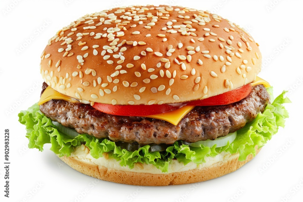 Delicious Hamburger Isolated on a White Background, generative ai Delicious Hamburger Isolated on a White Background, generative ai