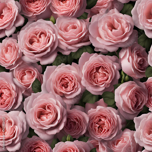 a bunch of pink roses with green leaves