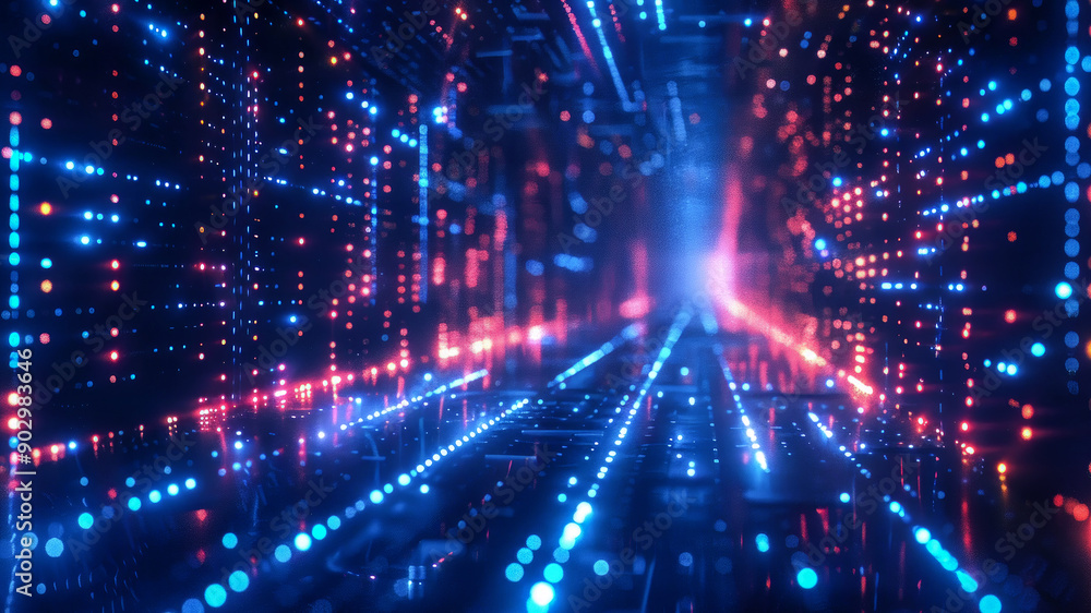 Abstract high-tech background for presentations and websites. Big data background with glowing dynamic lines, binary code. Futuristic neon stripes. Abstract high-tech background for presentations and websites. Big data background with glowing dynamic lines, binary code. Futuristic neon stripes.