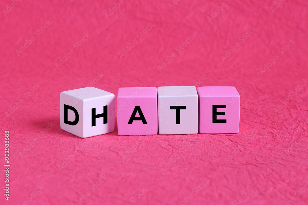 Date and hate words on cubes with gray background. Date and hate words on cubes with gray background.