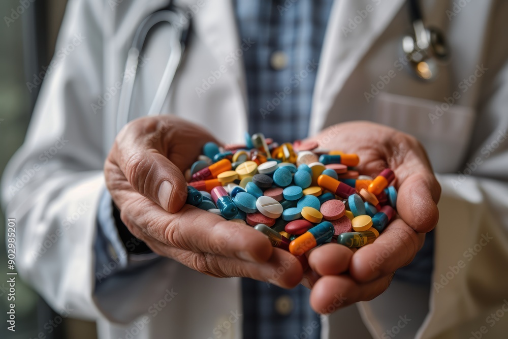 Doctor Holding Various Prescription Medications Doctor Holding Various Prescription Medications