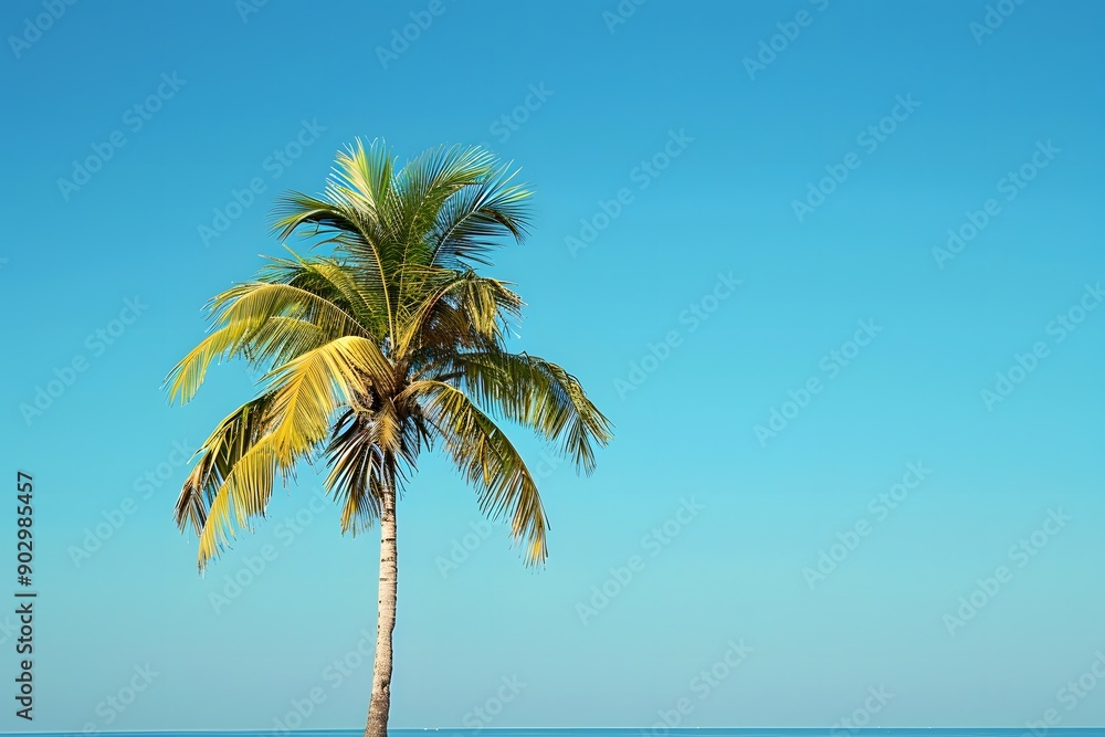 Serene Palm Tree Against a Clear Blue Sky Serene Palm Tree Against a Clear Blue Sky