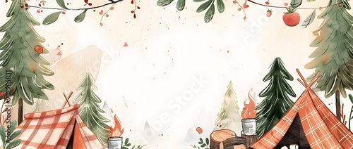 Plaid Camping with Doodle Elements for Mock Up Message