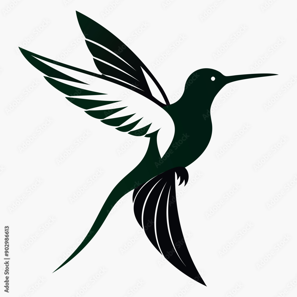 Obraz premium Silhouette Flying Hummingbird vector illustration with white background, Vector Birds Collection