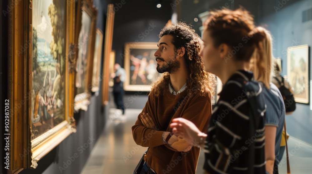 Fototapeta premium Showing curiosity while examining a piece of artwork in a museum.