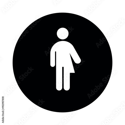 All gender restroom circle sign. Gender neutral toilet icon. Unisex vector flat symbol on black background.