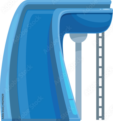 Tall, curvy, blue waterslide stands ready for summer fun at a water park or resort pool