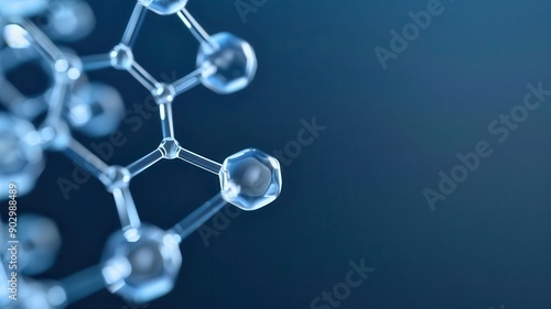 Molecular structure with a blue background, ideal for science, chemistry, and technology themes.