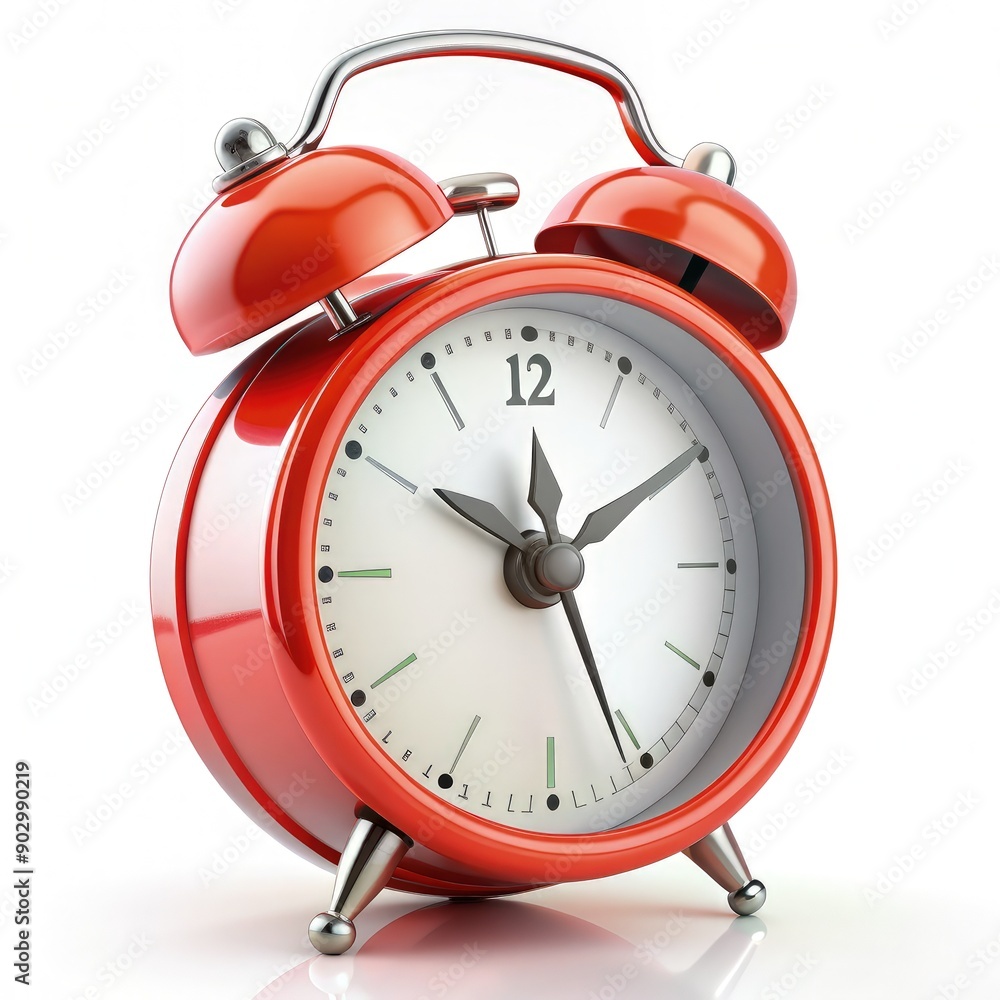 Classic Red Alarm Clock Displaying Time on White Background for Morning Routine Planning. Generative AI Classic Red Alarm Clock Displaying Time on White Background for Morning Routine Planning. Generative AI