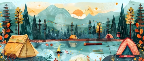 Plaid and Camping Themed Doodle Page Print Border Design