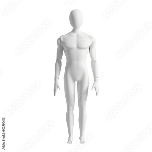 White blank human figure standing upright, ideal for design, art, and educational purposes, highlighting anatomical structure.