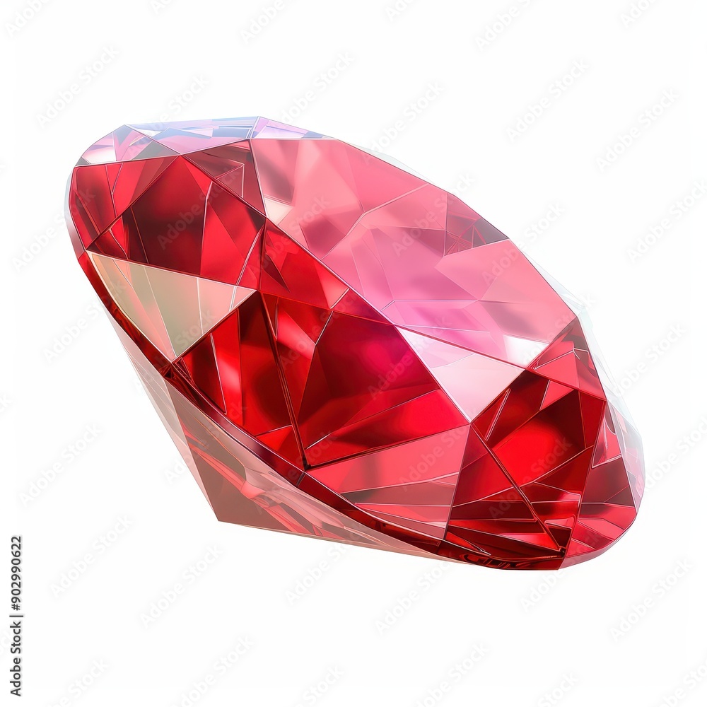 A red diamond is on a rocky surface. The diamond is cut into a triangular shape. The image has a moody and mysterious feel to it