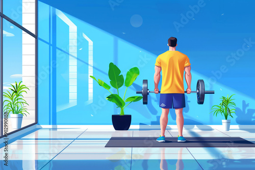 Person performing deadlifts in a gym with industrial design, depicted in simple illustrations photo