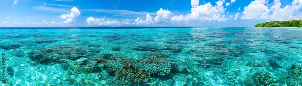 A coral atoll with clear waters and vibrant marine habitats, natural balance, marine conservation A coral atoll with clear waters and vibrant marine habitats, natural balance, marine conservation