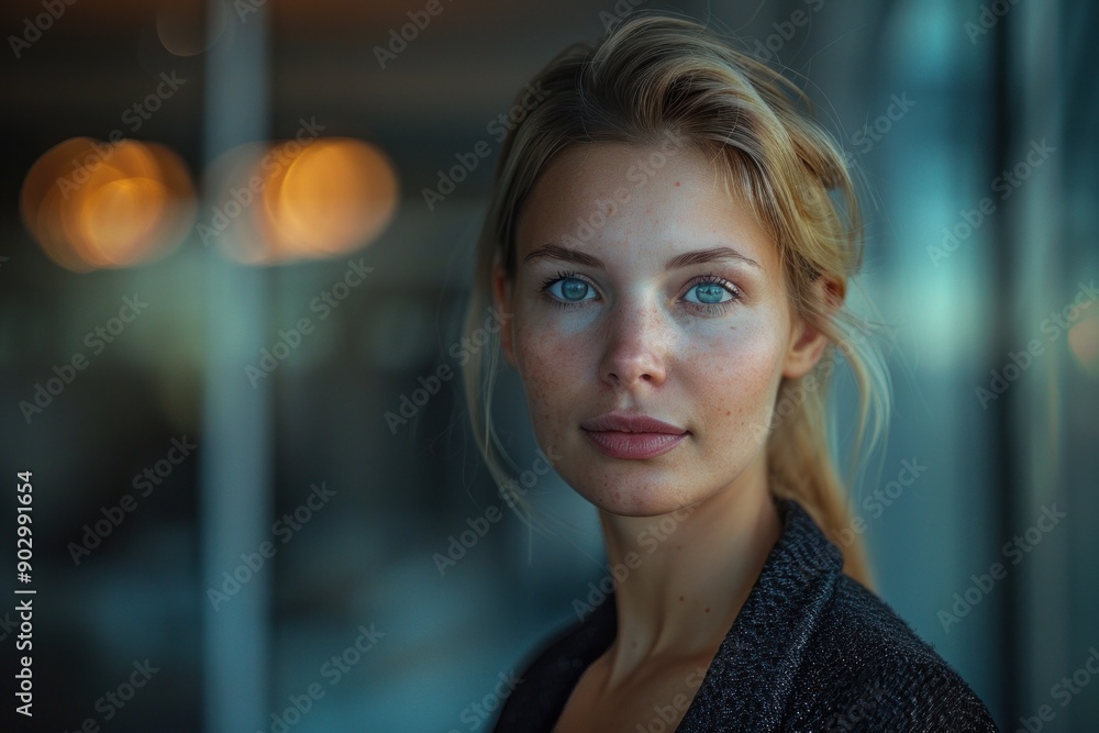 Fototapeta premium Young professional woman posing in modern office building